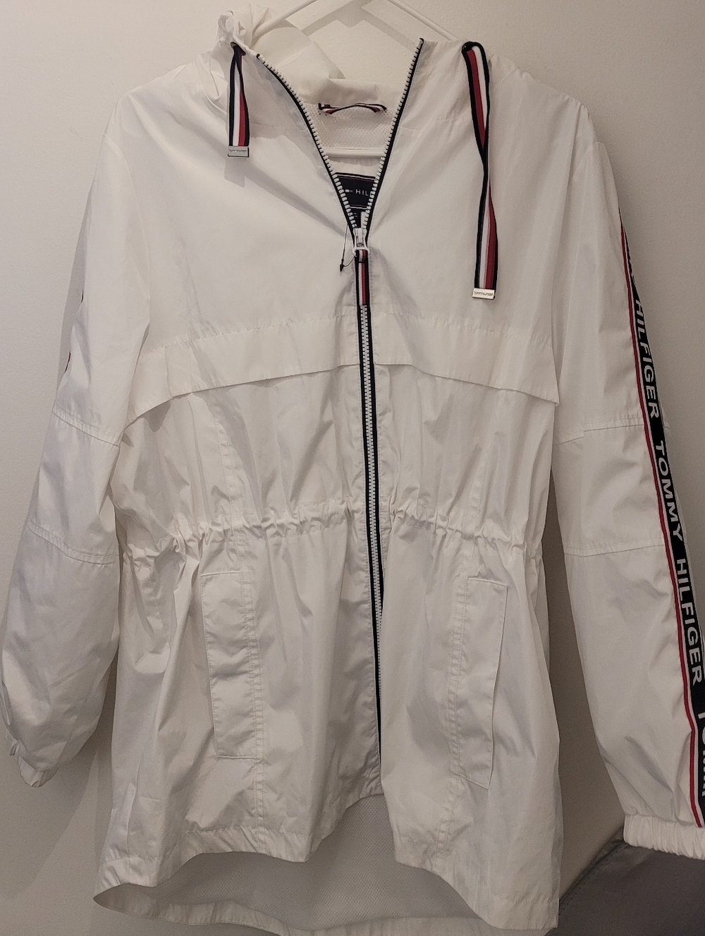 Tommy Hilfiger White Anorak Hooded Lightweight Full Zip Windbreaker Rain Jacket